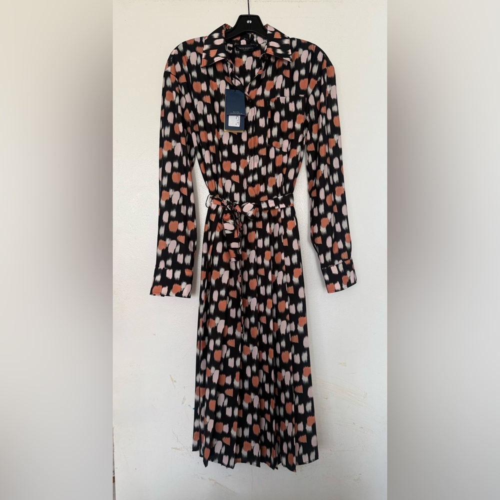 Piazza Sempione Black, Peach & Cream Printed Long-Sleeve Shirt Dress - Picture 2 of 6